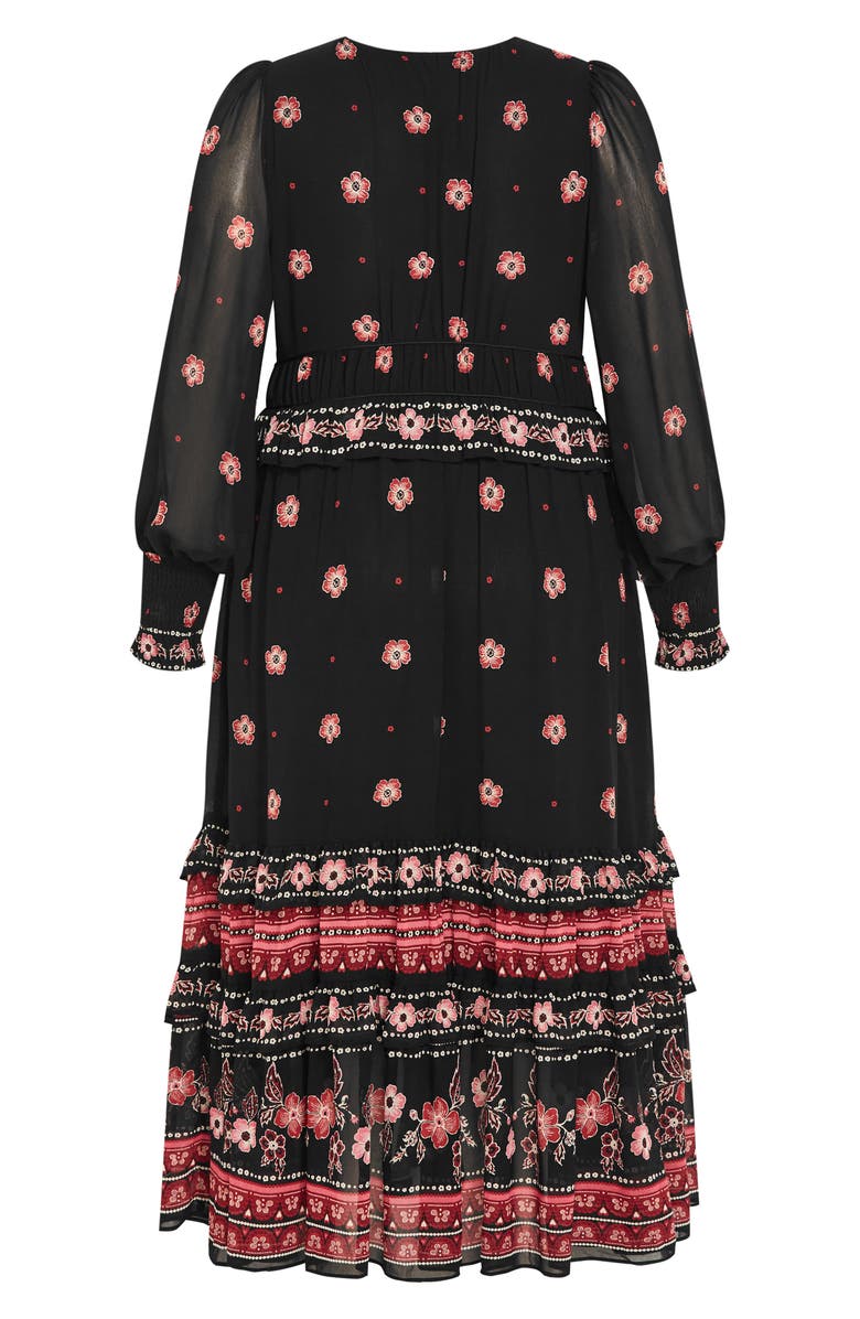 City Chic Cameron Long Sleeve Maxi Dress, Alternate, color, Border Print