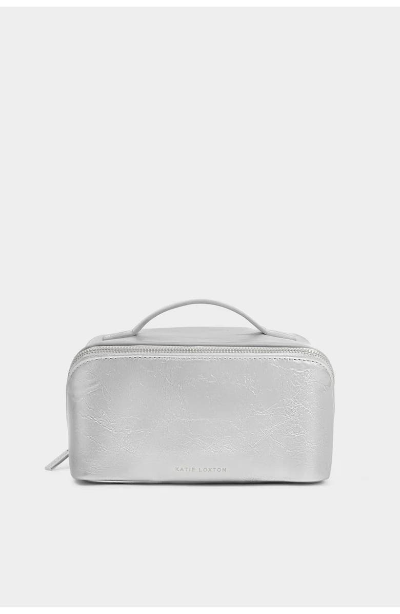 Katie Loxton Medium Patent Crackle Makeup and Toiletry Bag in Silver, Main, color, Silver