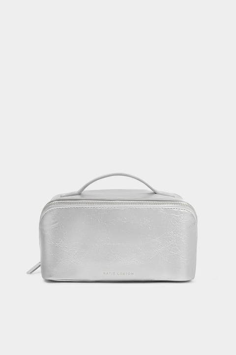 Medium Patent Crackle Makeup and Toiletry Bag in Silver