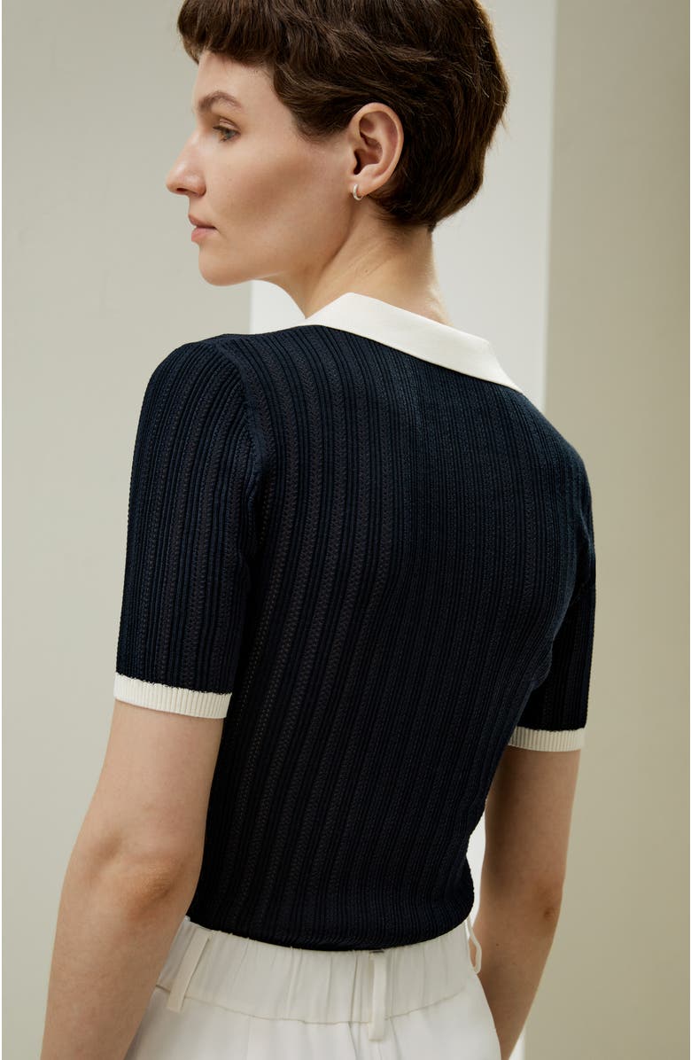 Lilysilk V Neck Ribbed Silk Knit Top, Alternate, color, Navy Blue