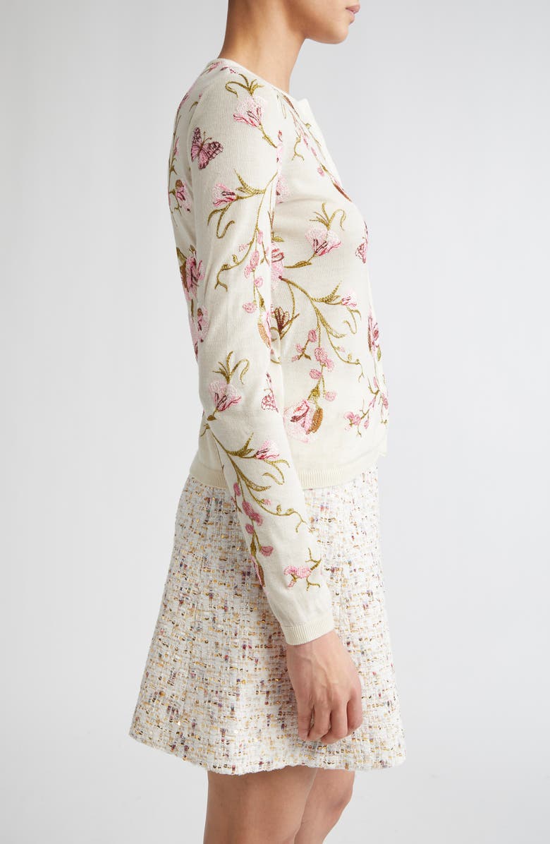 Giambattista Valli Rose Embroidered Cashmere & Silk Cardigan, Alternate, color, Ivory