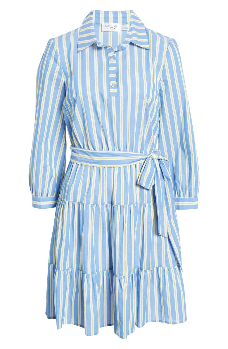 Eliza J Stripe Belted Shirtdress, Alternate, color, Blue