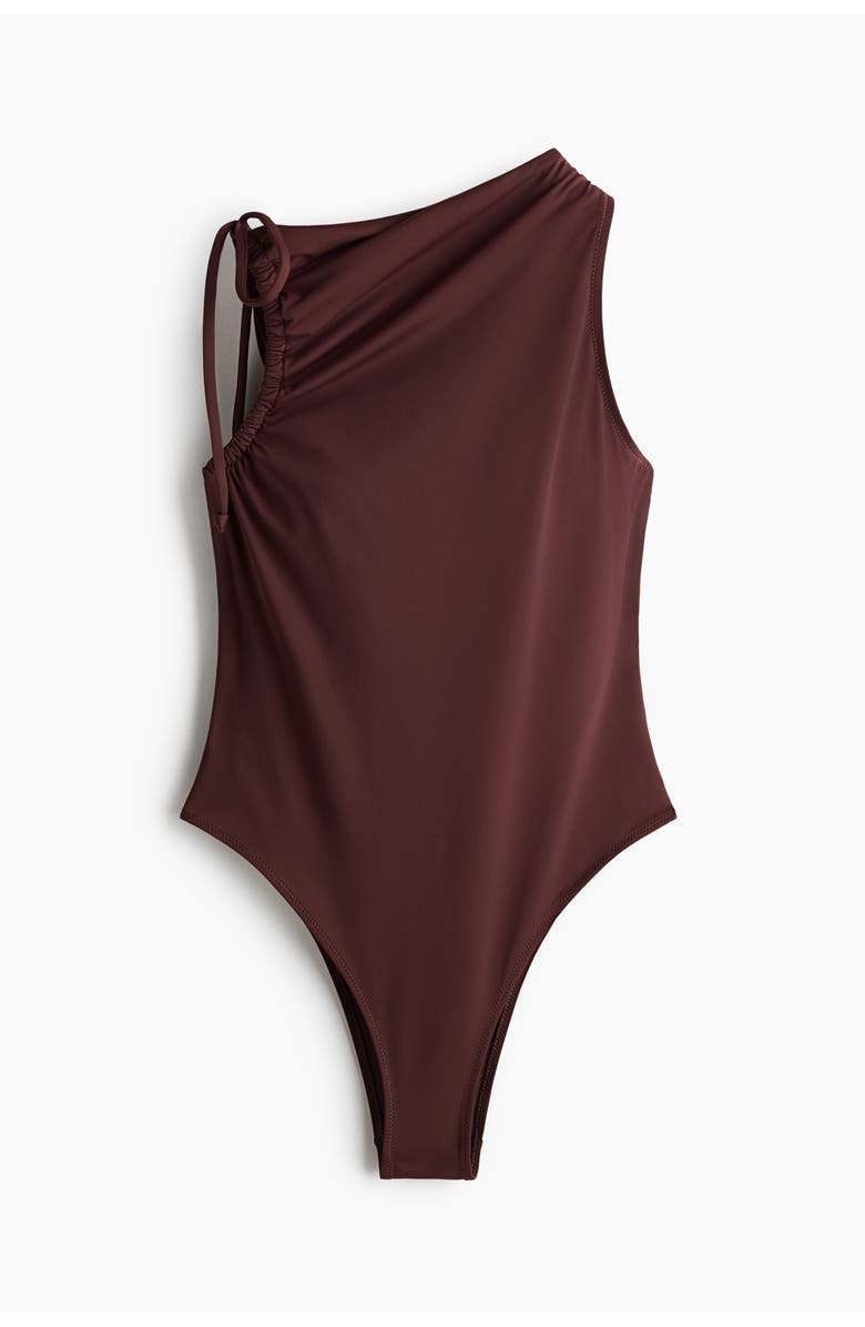 H&M Padded-cup High Leg Swimsuit, Main, color, Dark Brown