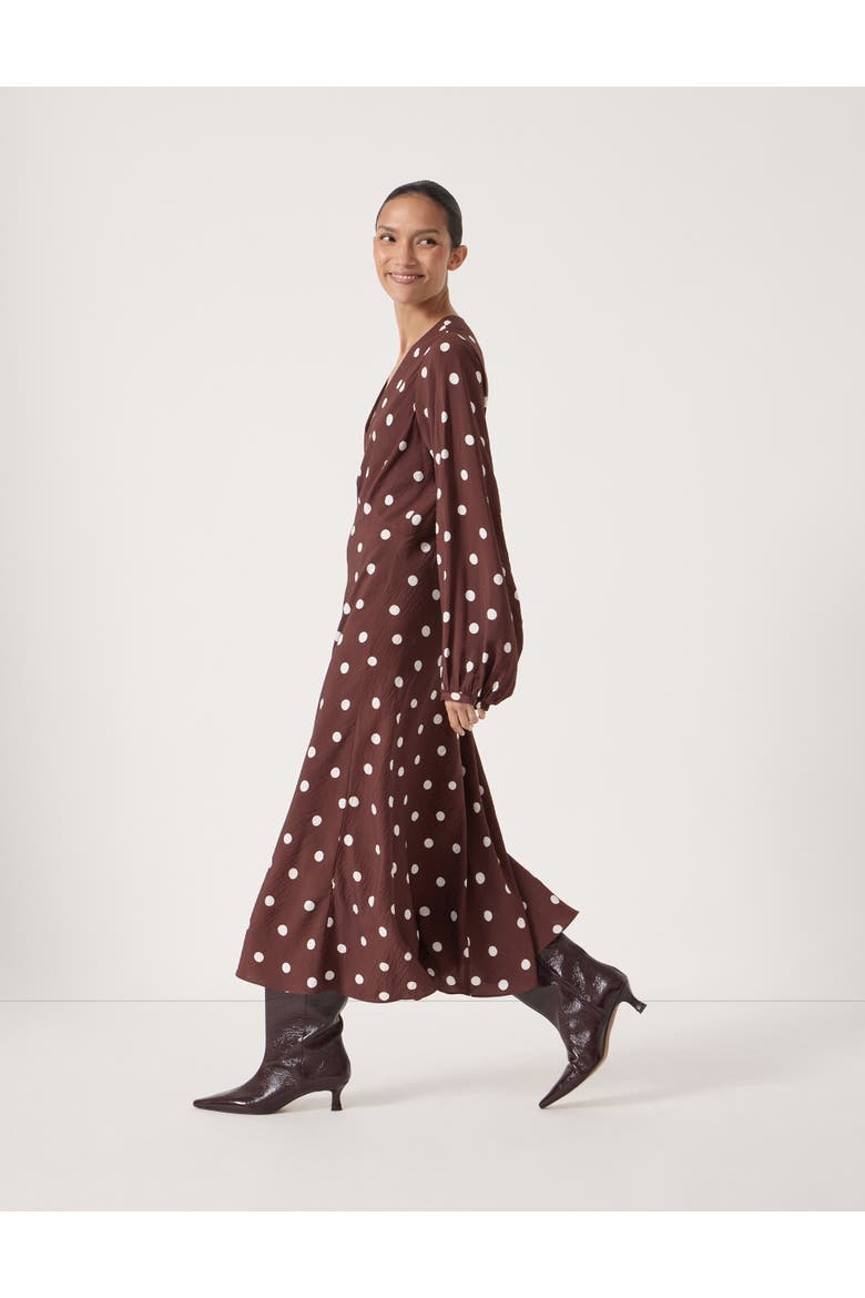 Grace V-Neck Long Sleeve Dress, Alternate, color, Polka Dot Brown