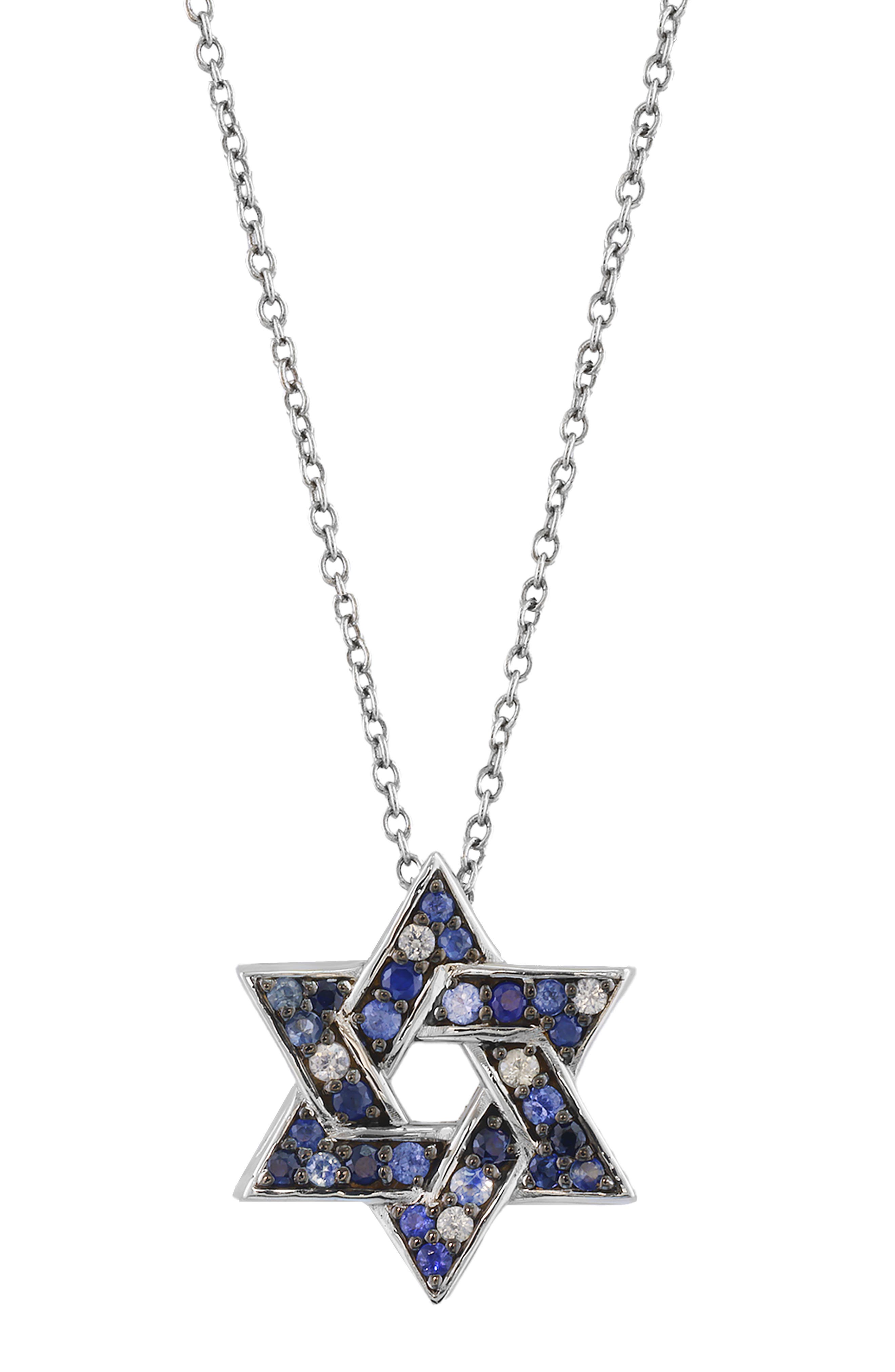 EFFY Blue & White Sapphire Star of David Pendant Necklace