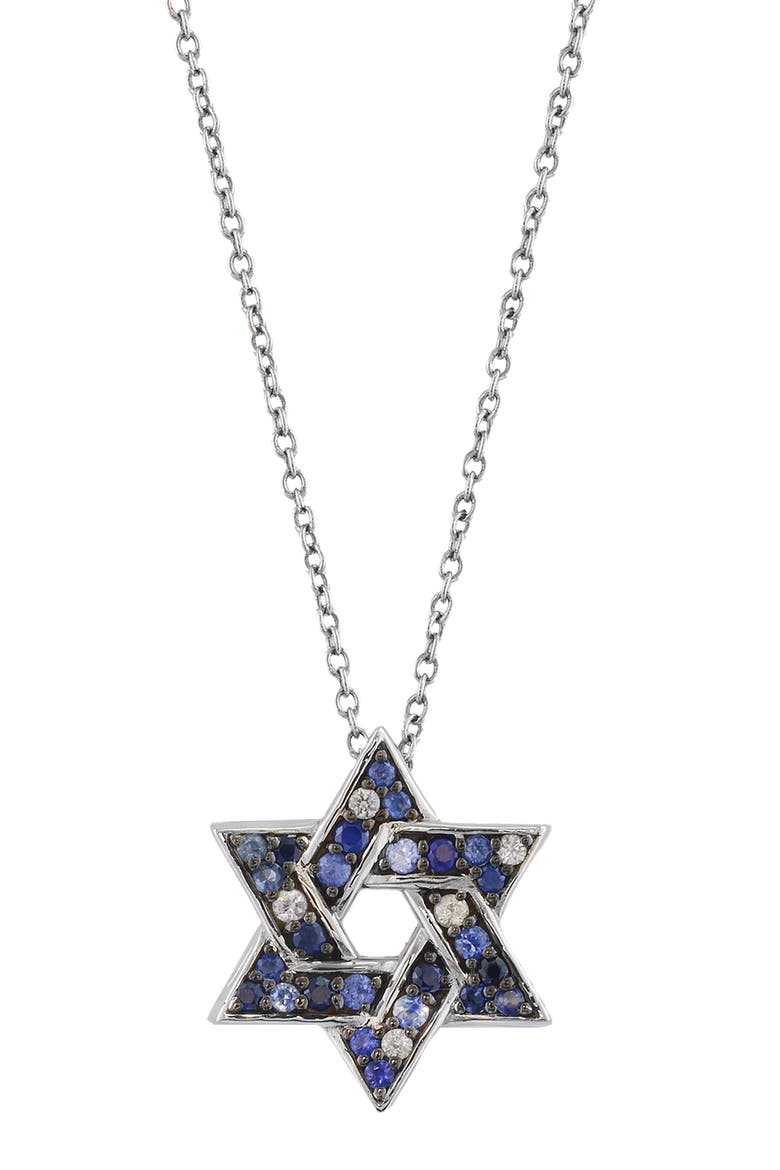 Blue & White Sapphire Star of David Pendant Necklace, Main, color, BLUE