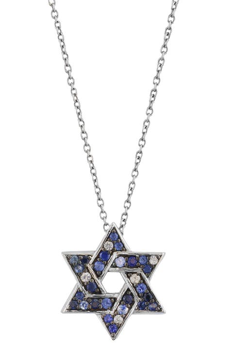 Blue & White Sapphire Star of David Pendant Necklace
