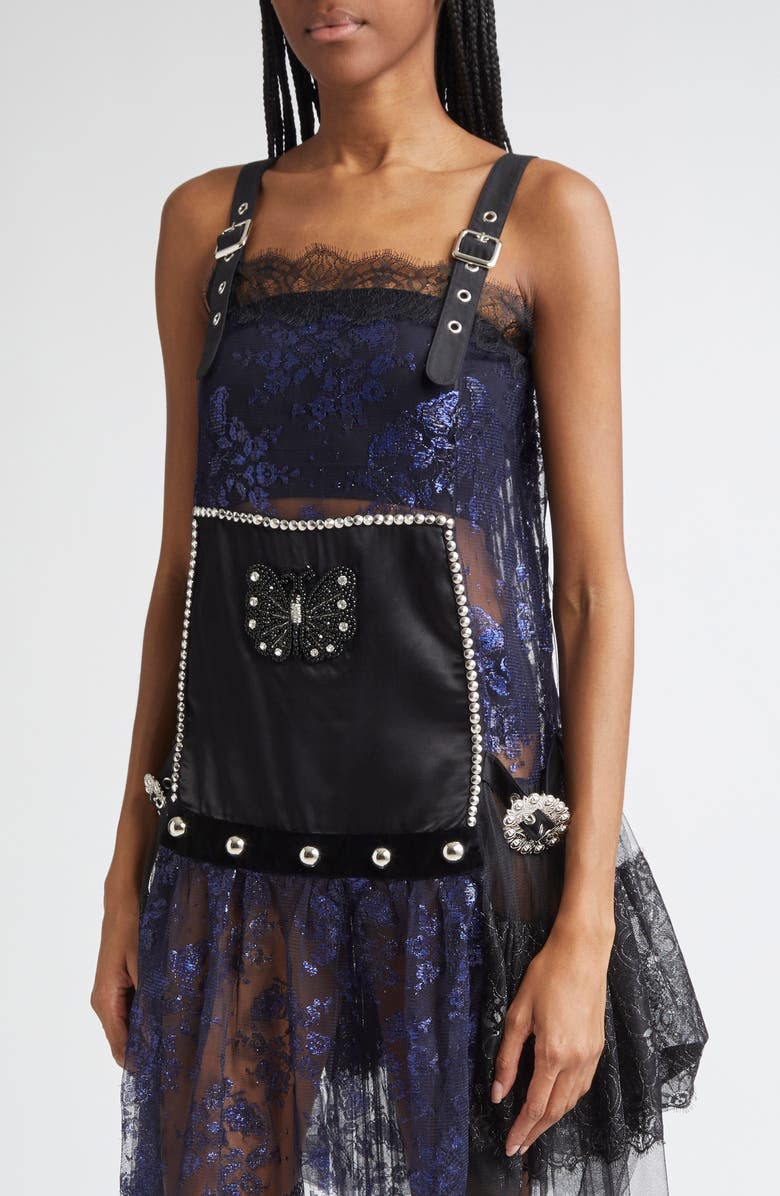 Chopova Lowena Nohow Metallic Floral Tulle, Lace & Satin Dress, Alternate, color,