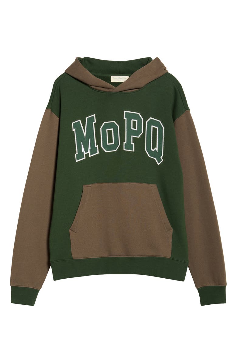 Museum of Peace & Quiet University Logo Colorblock Cotton Hoodie, Alternate, color, Forest