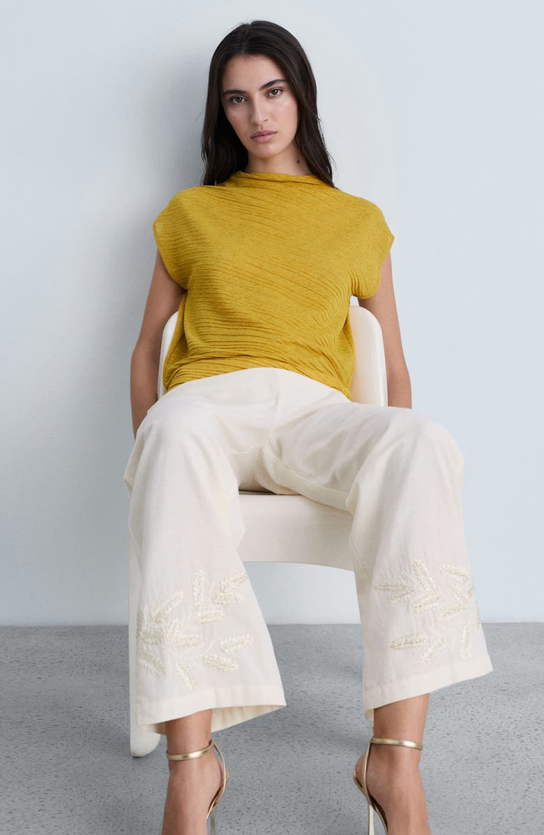 MANGO Embroidered Hem Straight Leg Pants, Alternate, color, 