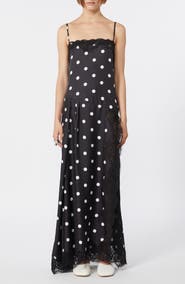 SPORTMAX Capo Polka Dot Lace Trim Silk Slipdress