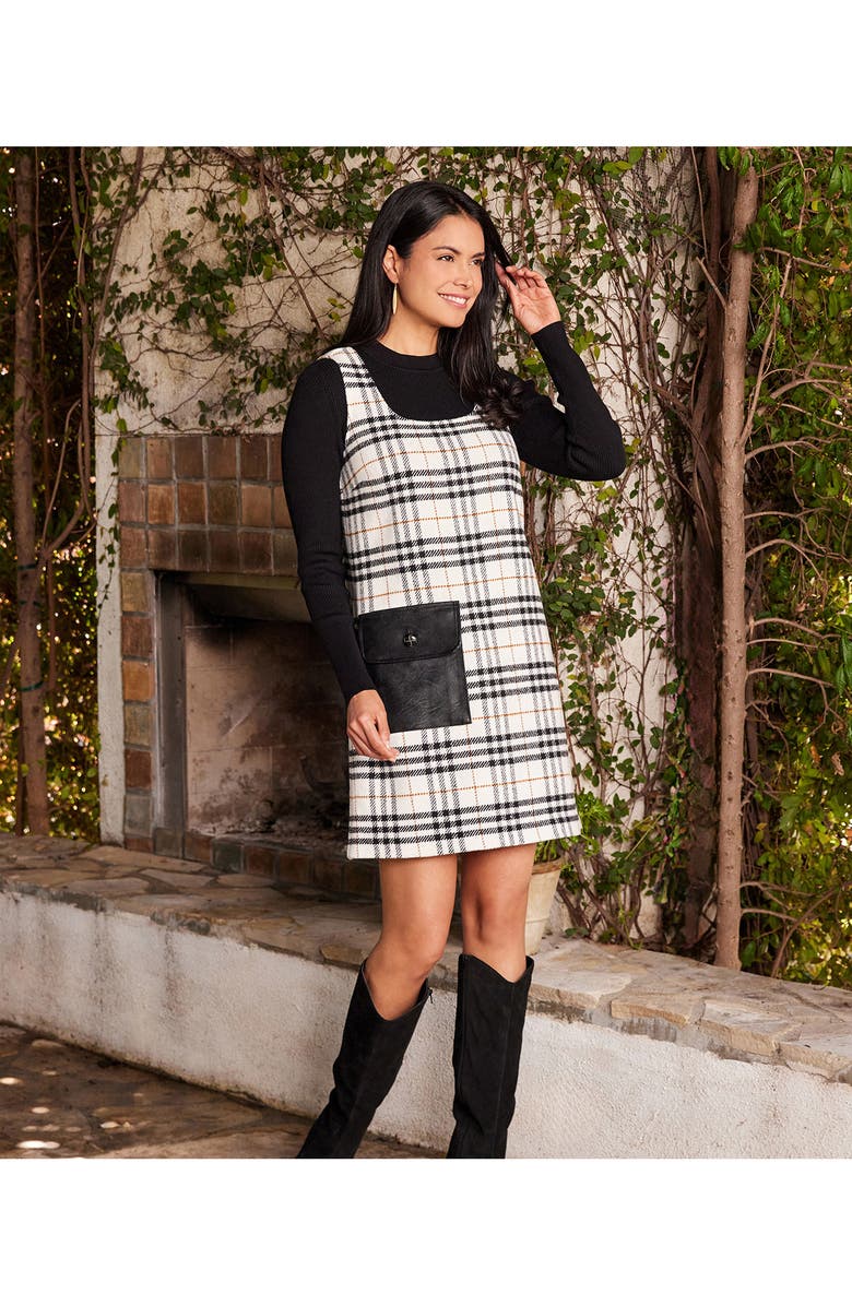 Karen Kane Plaid Shift Dress, Alternate, color, Cream