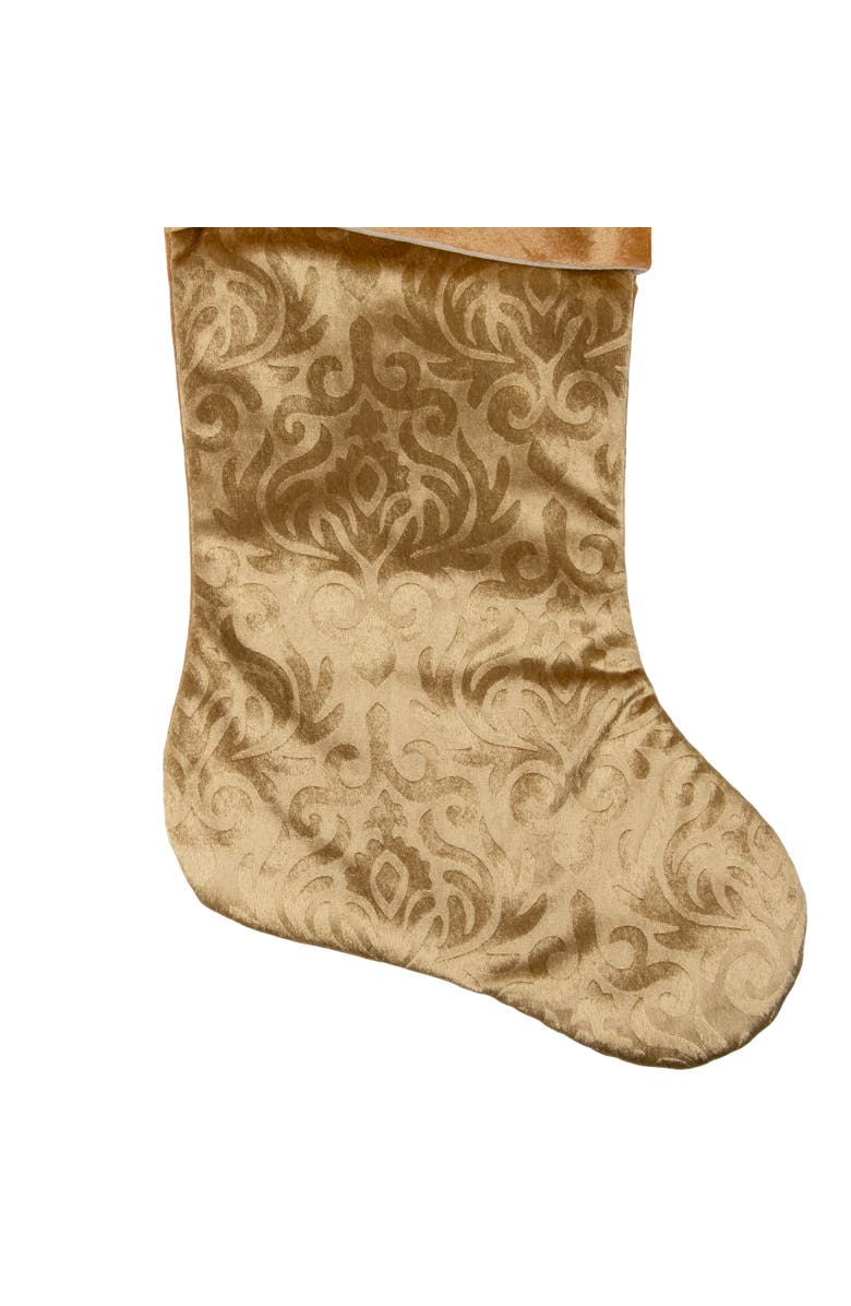 Northlight 20.5" Gold Etched Velvet Christmas Stocking with Glitter Print and Metallic Trim, Alternate, color, 