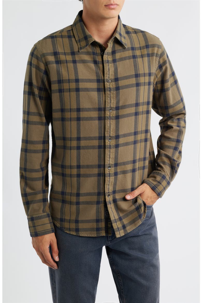 Tomlin Overdye Plaid Cotton Flannel Button-Up Shirt, Main, color, DARK GREEN