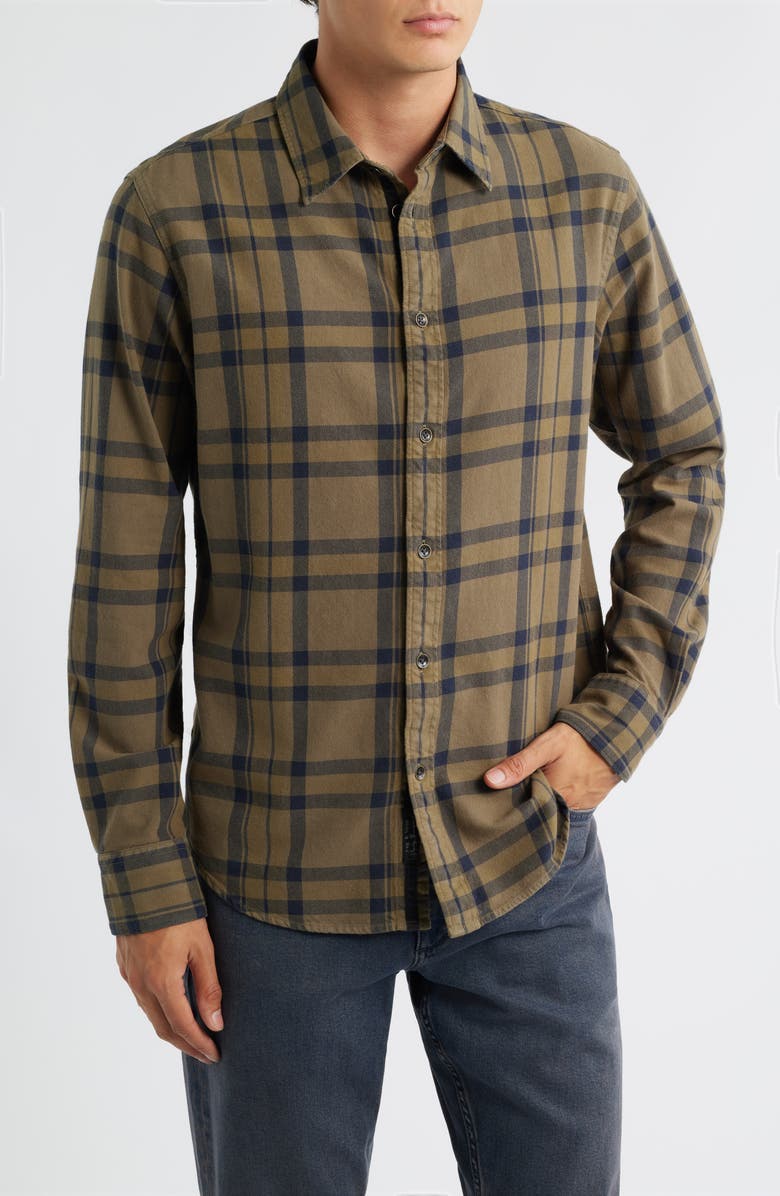 rag & bone Tomlin Overdye Plaid Cotton Flannel Button-Up Shirt, Main, color, Dark Green
