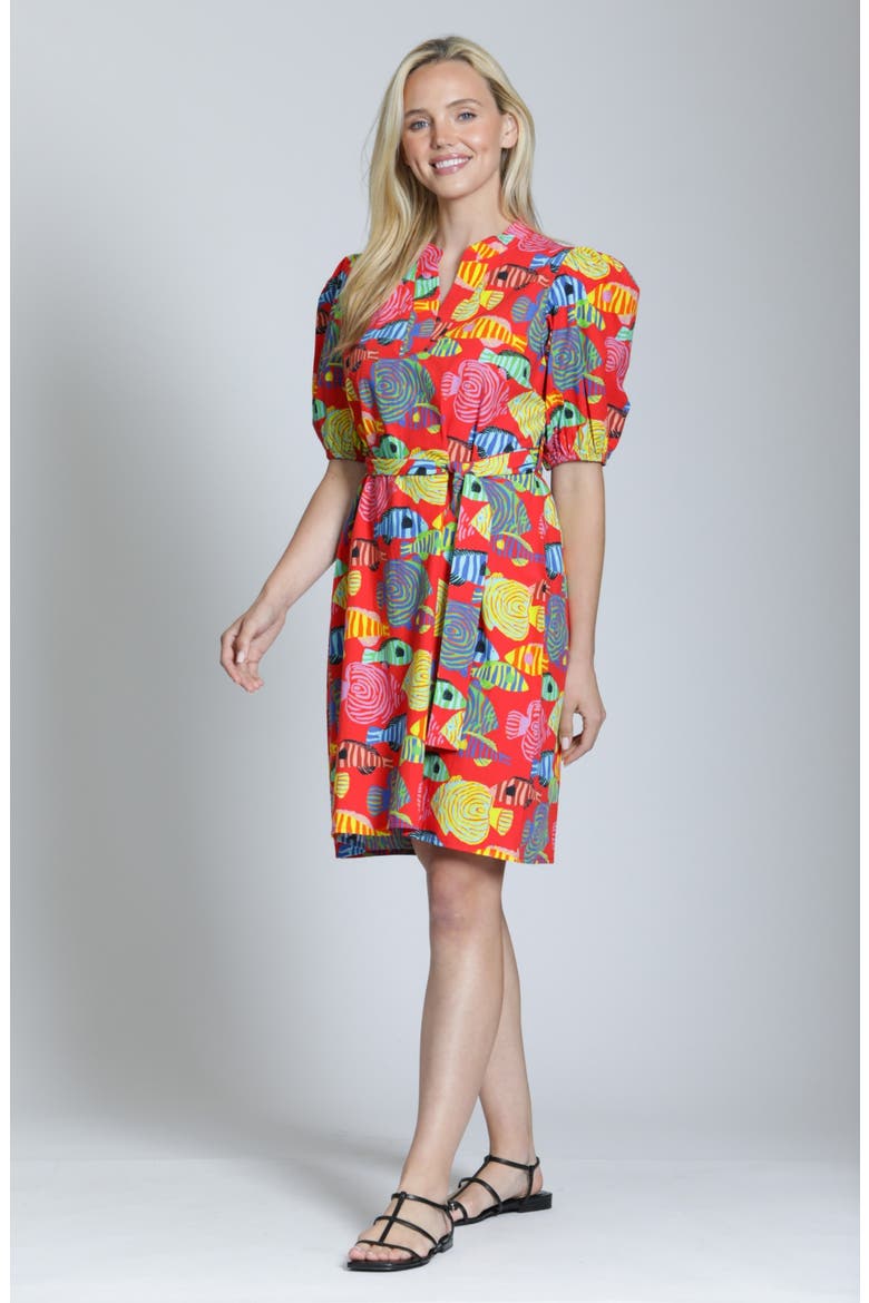 Puff Sleeve Minidress, Alternate, color, RED MULTI