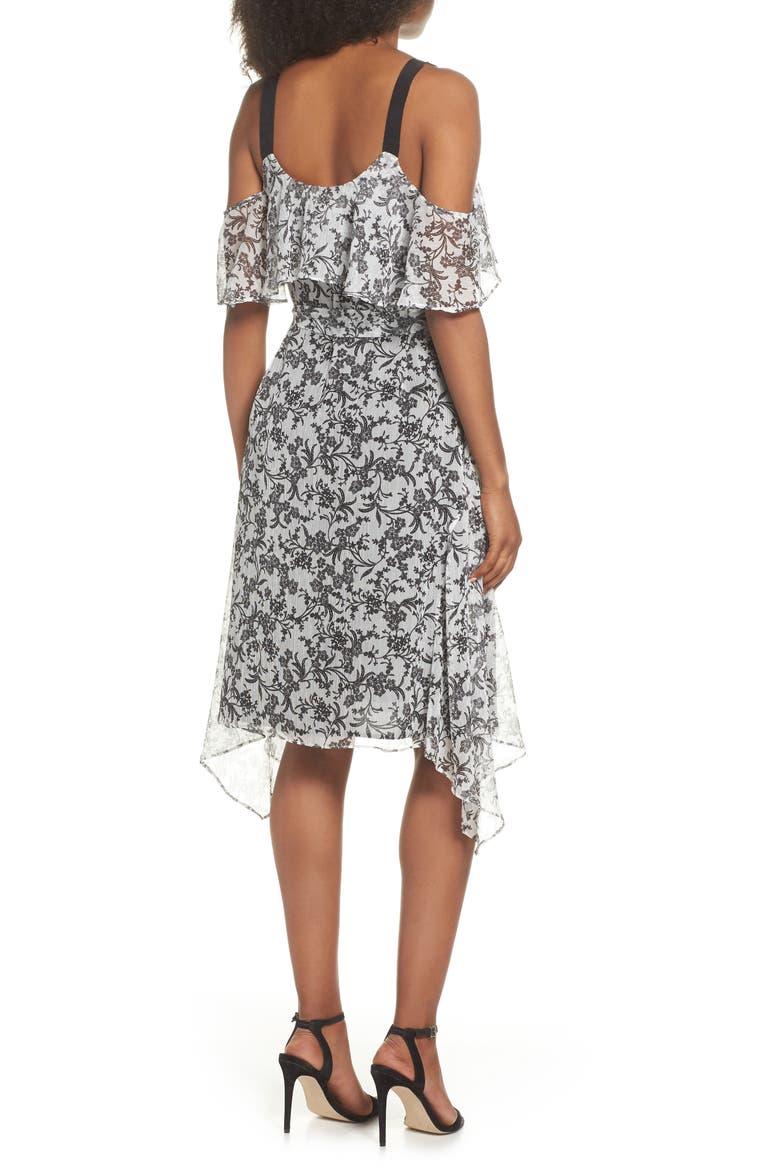 Cold Shoulder Chiffon Dress, Alternate, color, WHITE/ BLACK