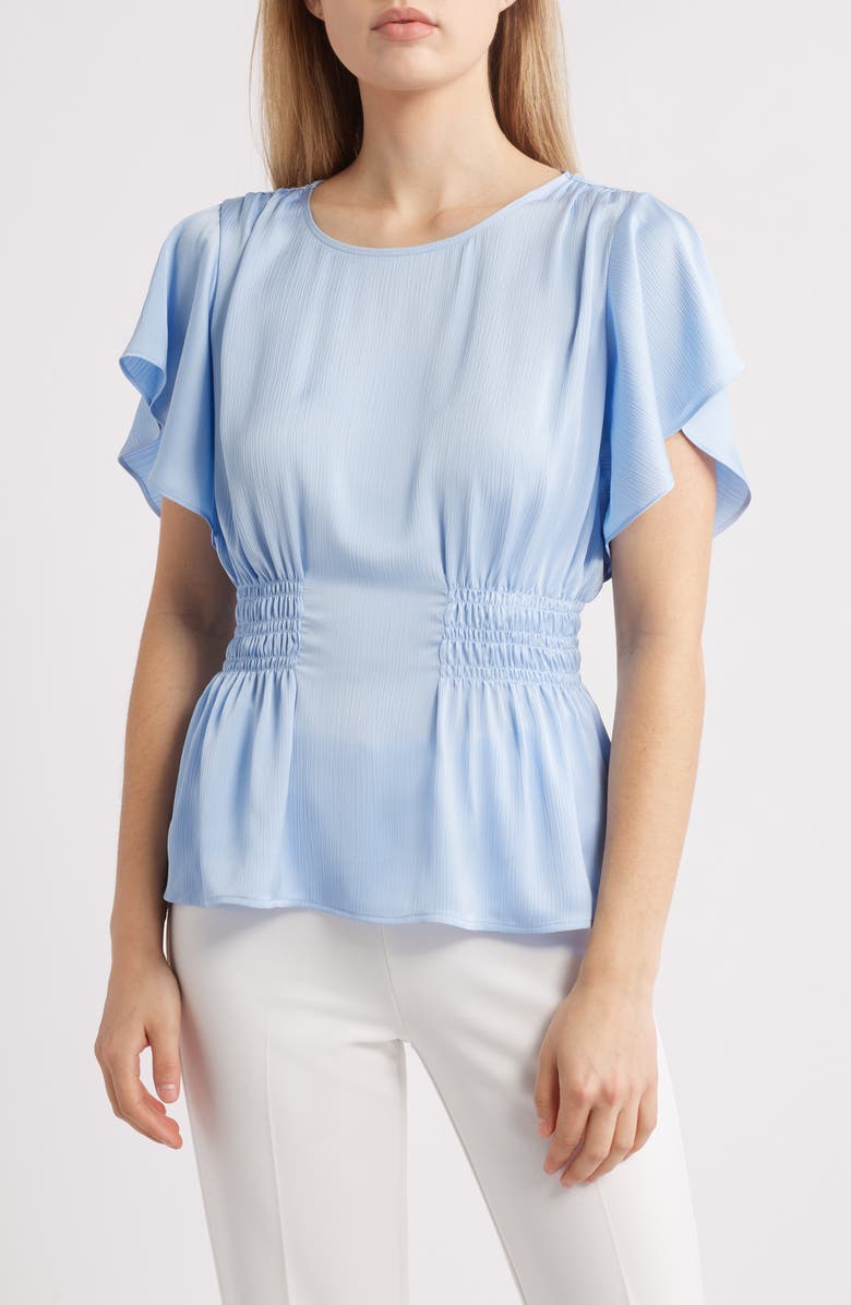 Anne Klein Flutter Sleeve Smock Waist Top, Main, color, 