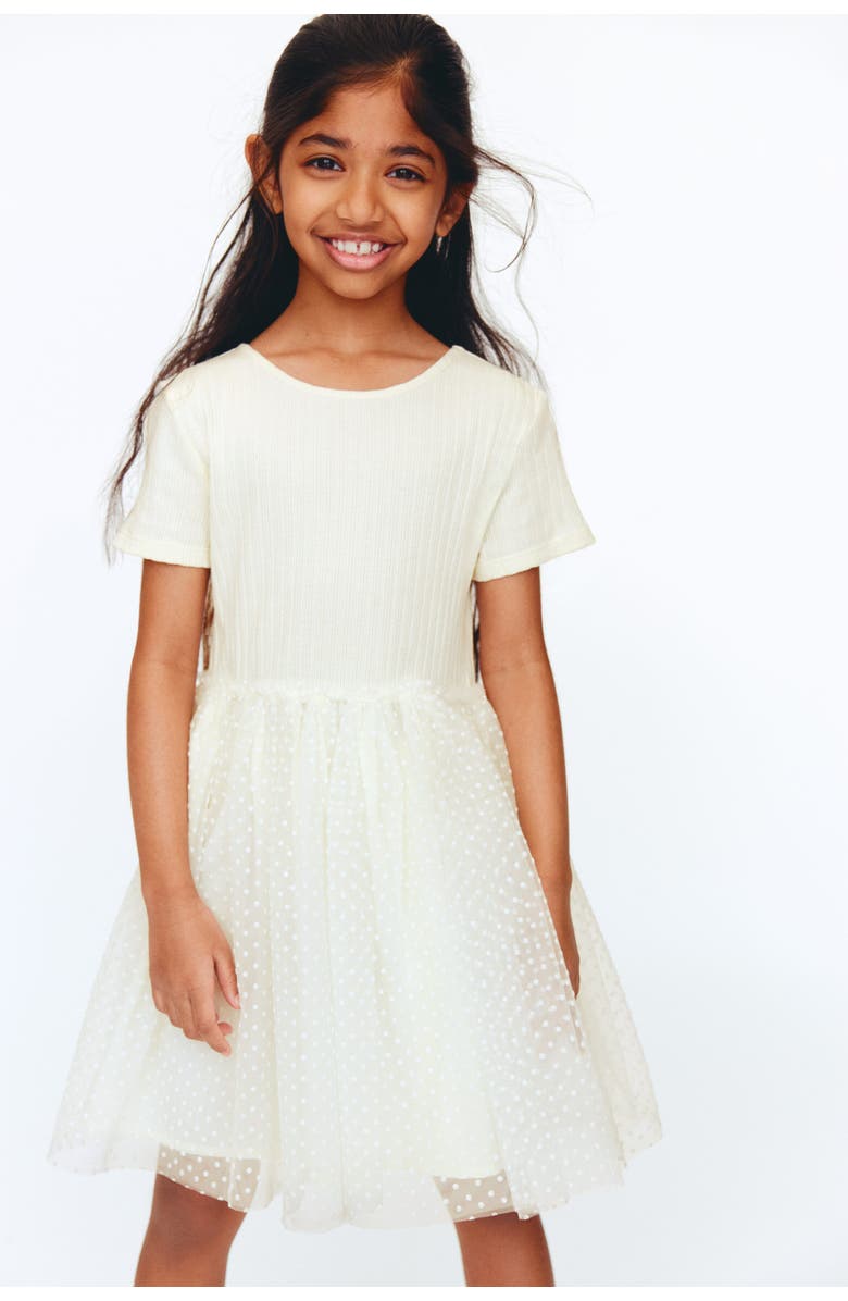 H&M Flock-print Tulle-skirt Dress, Main, color, Cream/Dotted