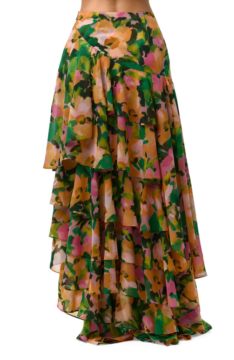 Naked Wardrobe Asymmetric Ruffle Chiffon High-Low Skirt, Alternate, color, Secret Garden
