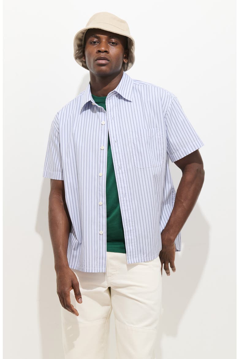 Franklin Short Sleeve Stripe Cotton Button-Up Shirt, Alternate, color, BLUE