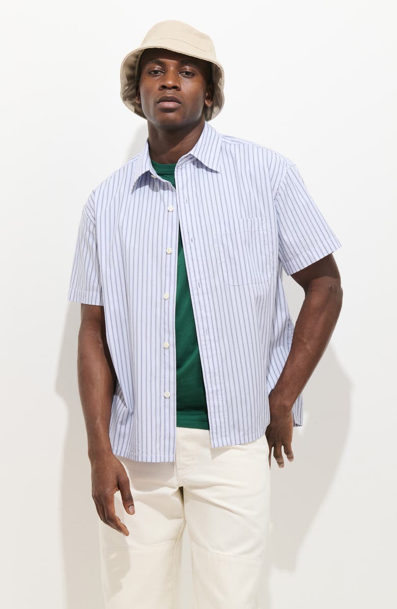 Alex Mill Franklin Short Sleeve Stripe Cotton Button-Up Shirt, Alternate, color, Blue