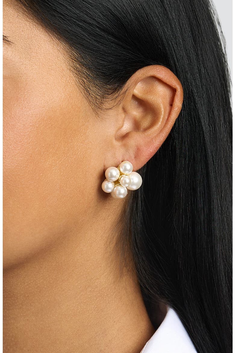 Faux Pearl Cluster Stud Earrings, Alternate, color, GOLD