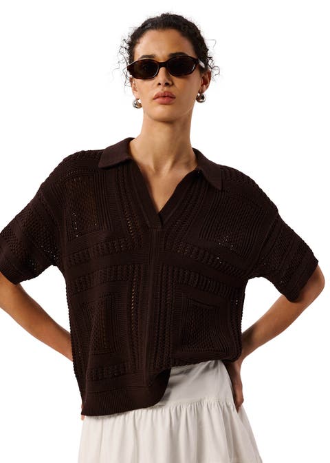 Open Front Crochet Polo Shirt