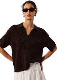 Whistles Open Front Crochet Polo Shirt