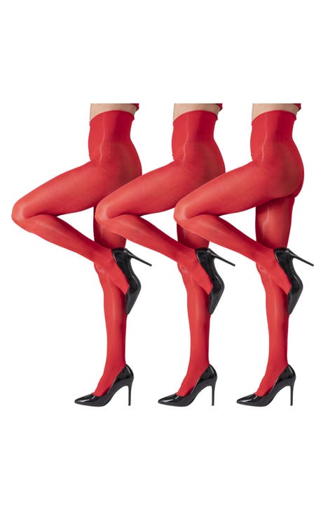5-Pack Glossy Semi-Opaque Bold Color Tights