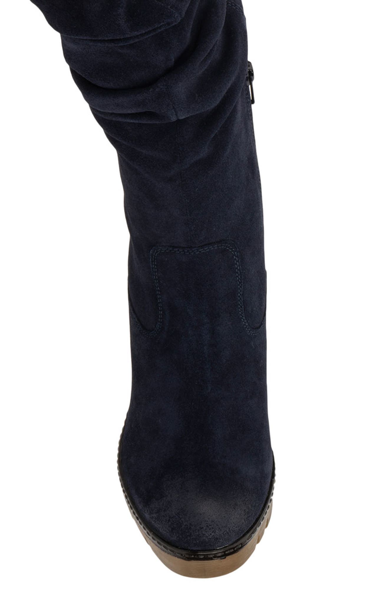 Arabella Faux Fur Trimmed Wedge Boot, Alternate, color, NAVY