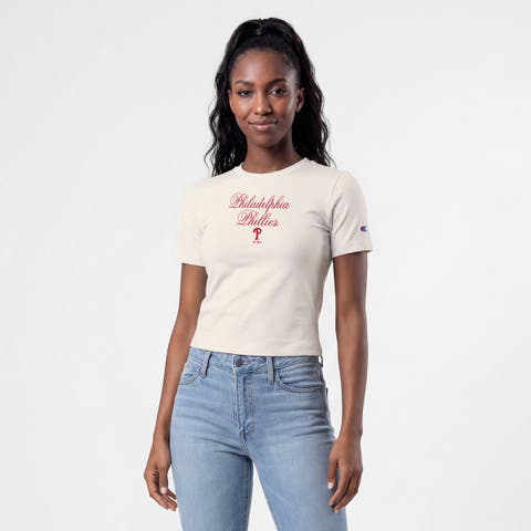 Women's Champion Cream Philadelphia Phillies Soft-Touch Fitted Cropped T-Shirt