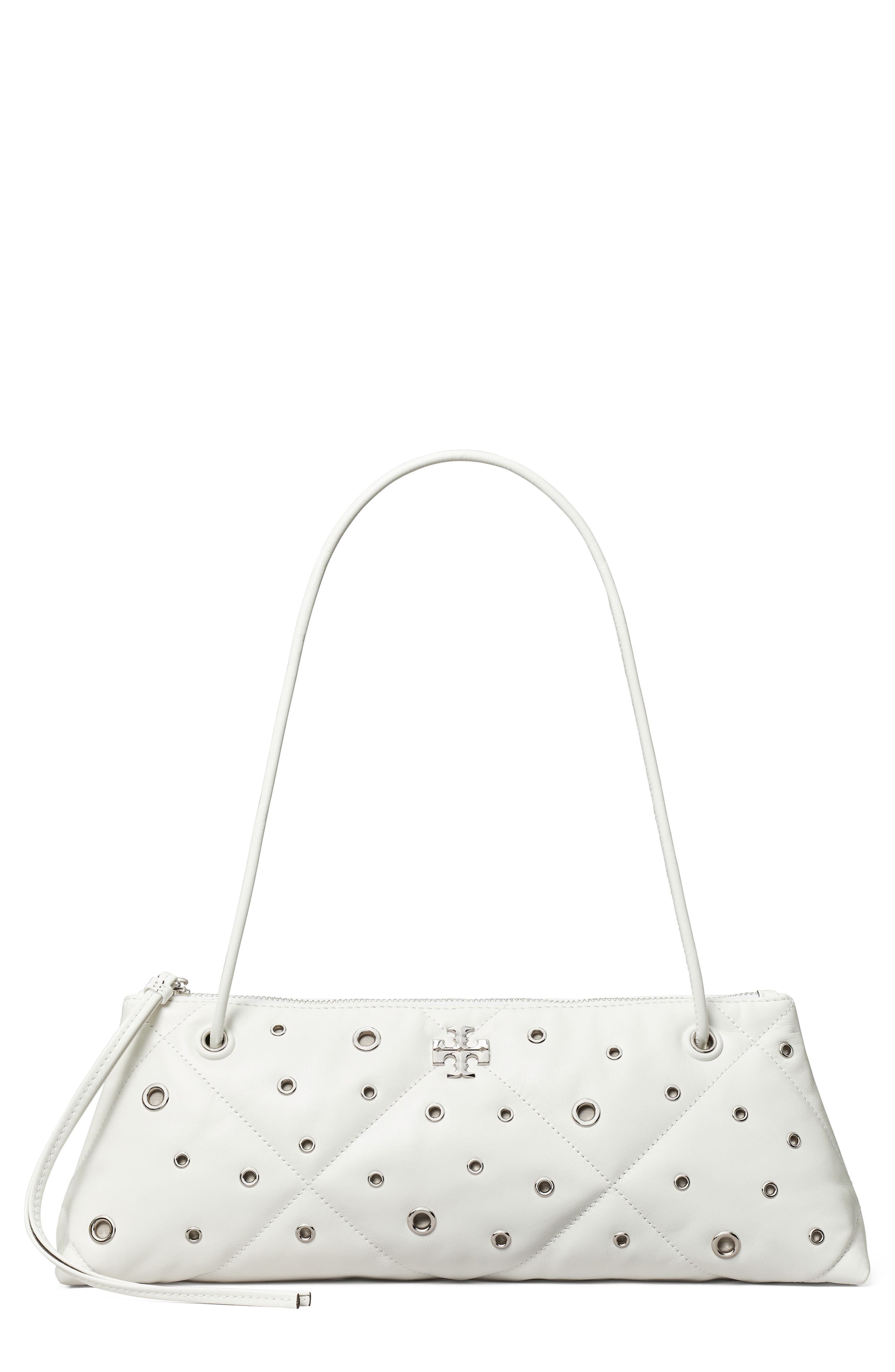 Tory Burch Kira Grommet Diamond Quilted East/West Leather Shoulder Bag, Main, color, 