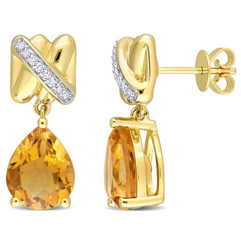 Gemstone & Diamond Pear Drop Earrings 14k