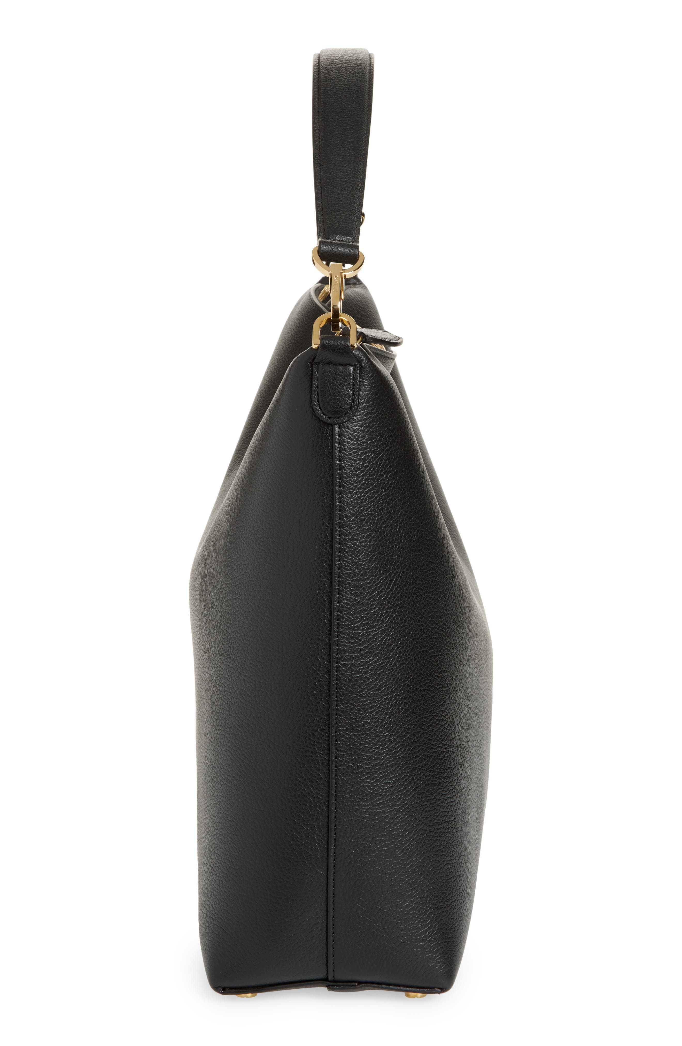 TOTEME Medium Bevel Leather Hobo Bag, Alternate, color, Black