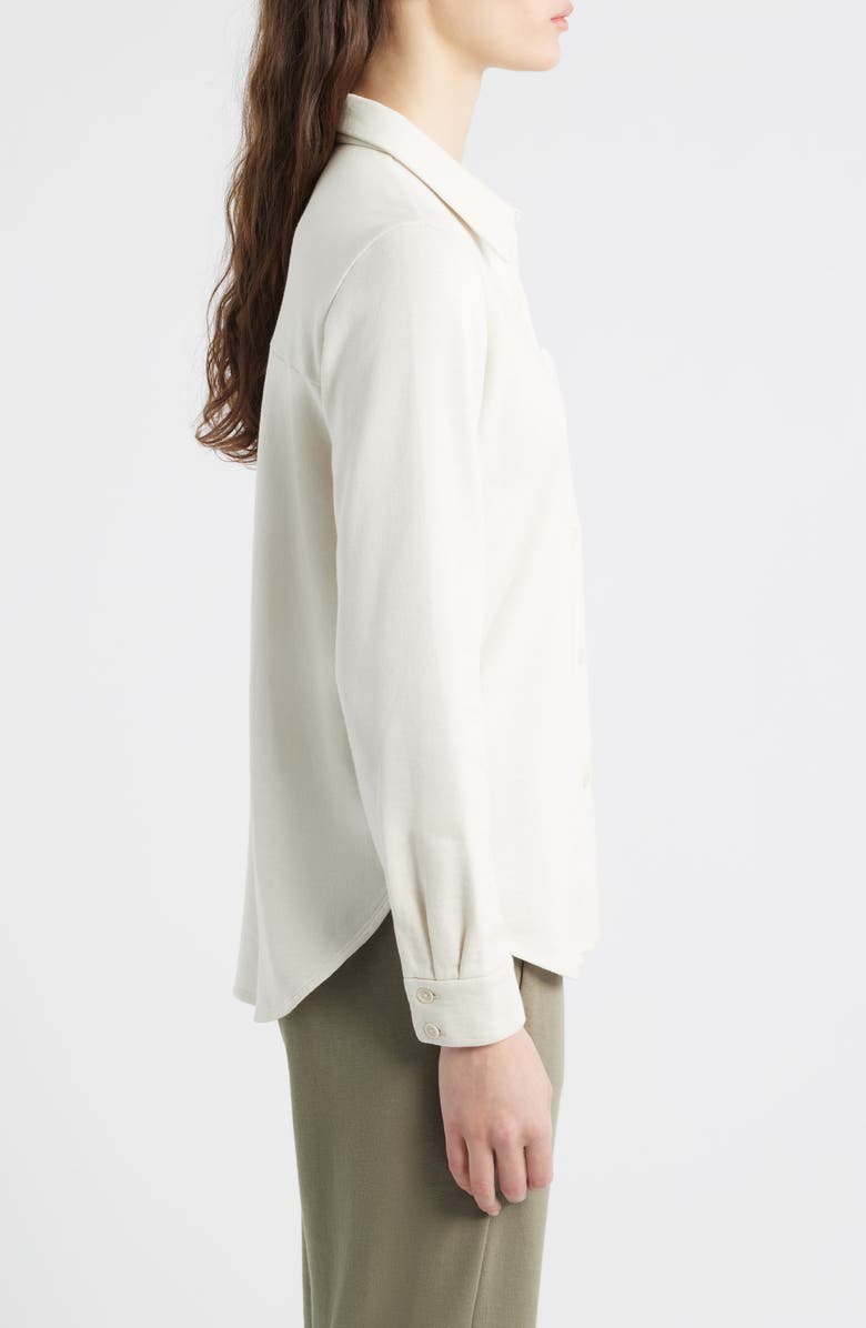 Eileen Fisher Classic Collar Organic Cotton French Terry Button-Up Shirt, Alternate, color, Bone
