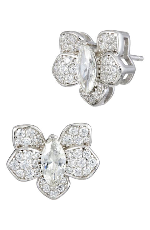 Pavé Cubic Zirconia Orchid Stud Earrings