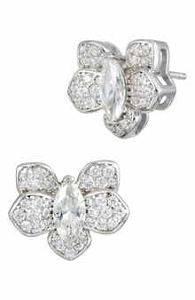 SAVVY CIE JEWELS Pavé Cubic Zirconia Orchid Stud Earrings