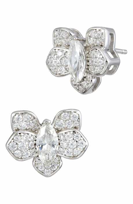 SAVVY CIE JEWELS Pavé Cubic Zirconia Orchid Stud Earrings
