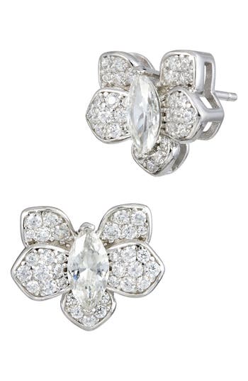 Savvy Cie Jewels Pavé Cubic Zirconia Orchid Stud Earrings In Silver