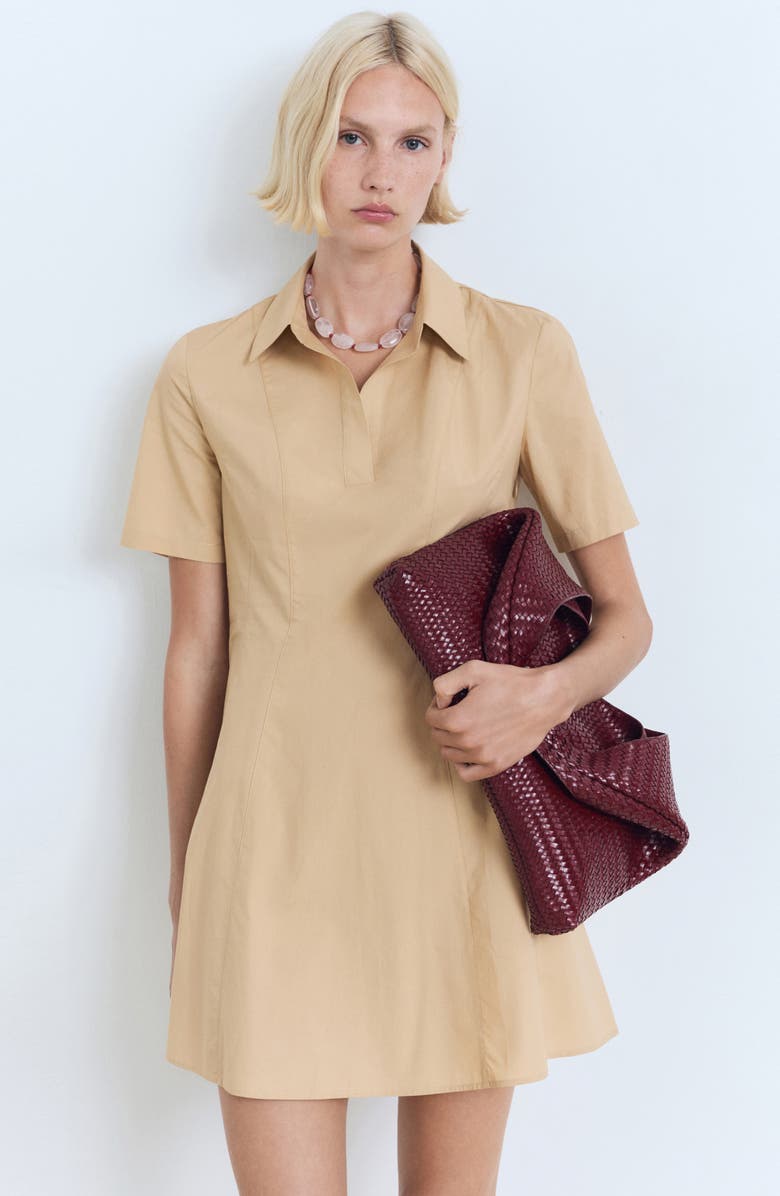 MANGO Short Sleeve Shirtdress, Alternate, color, Medium Brown