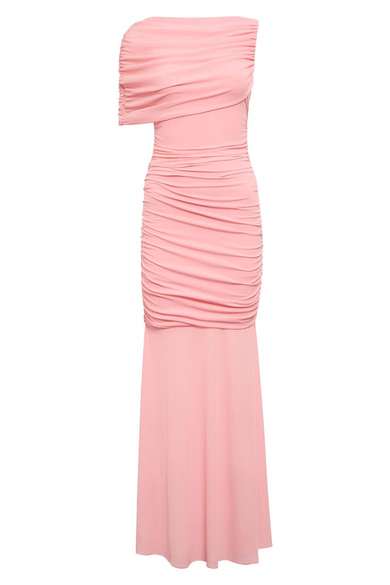 Elouise Asymmetric Sleeve Mesh Maxi Dress, Alternate, color, PINK