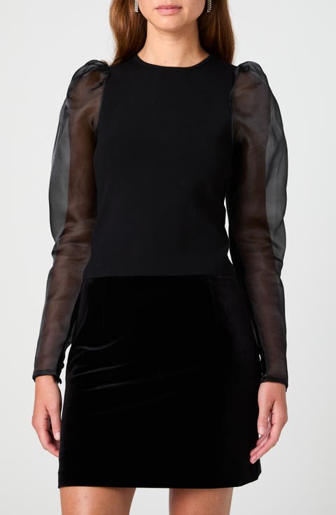 Maxime Mixed Media Puff Sleeve Sweater