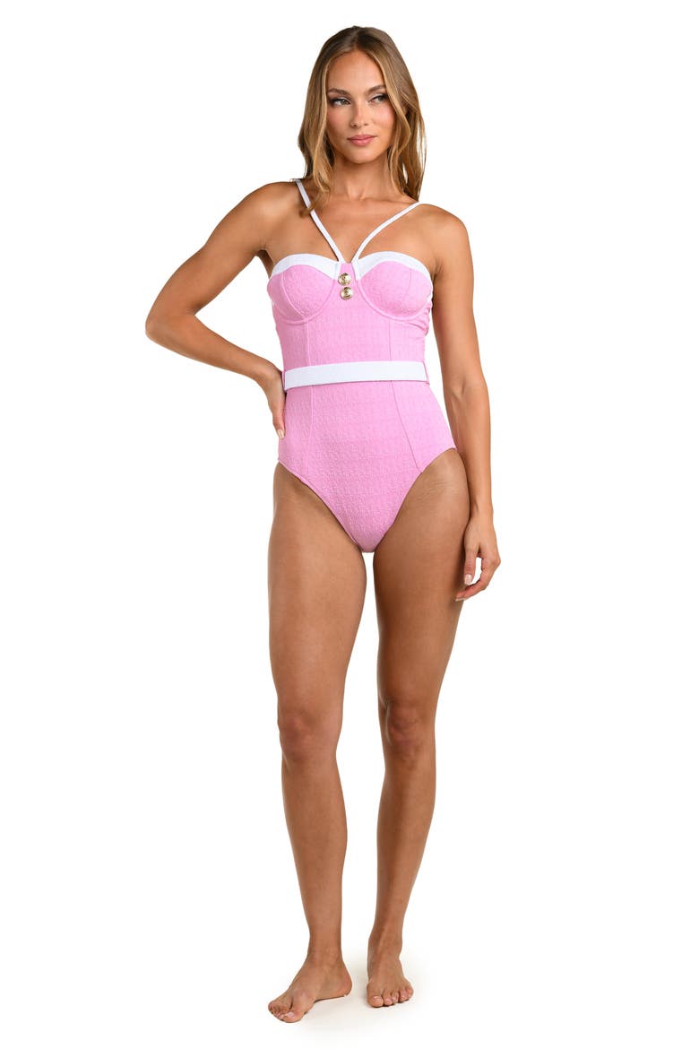 Amie Colorblock Jacquard One-Piece Swimsuit, Alternate, color, BLUSH