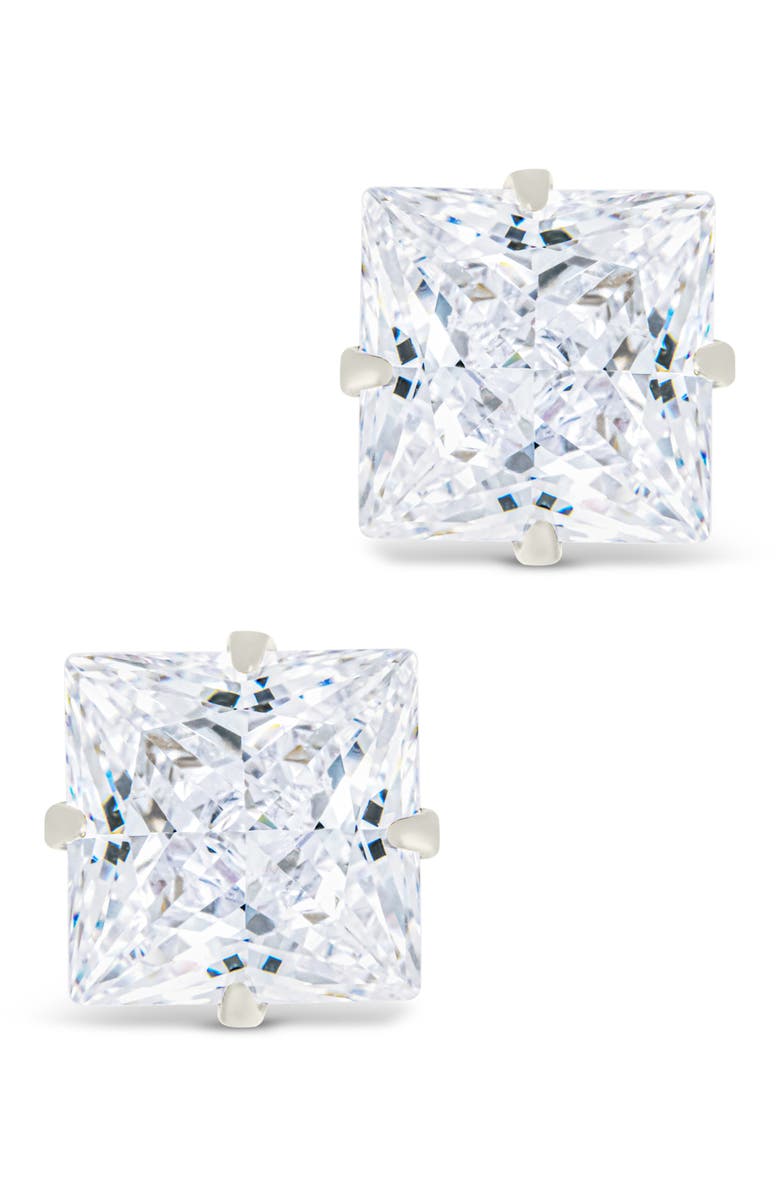 Sterling Forever Princess Cut Cubic Zirconia Stud Earrings, Alternate, color, Silver