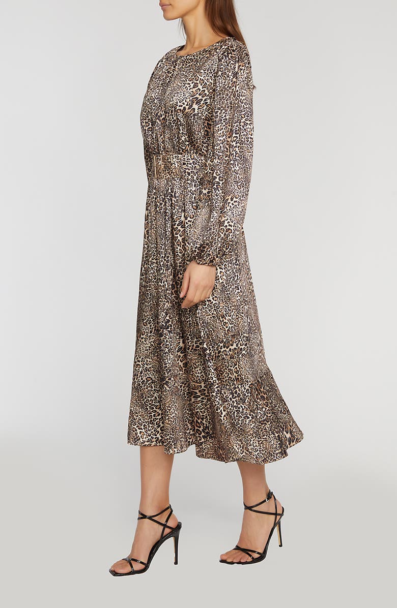 Elie Tahari The Jada Leopard Print Long Sleeve Midi Dress, Alternate, color, Mythical Leopard Print