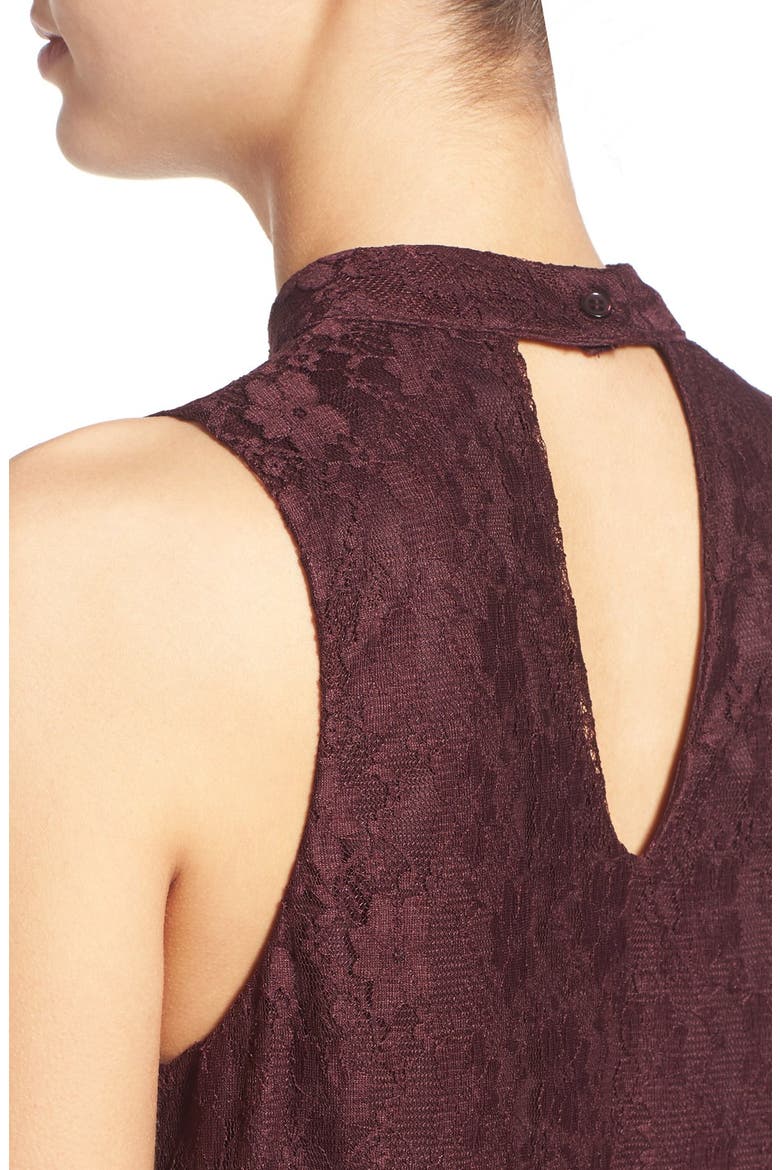 Lace Mock Neck Shift Dress, Alternate, color, RAISIN