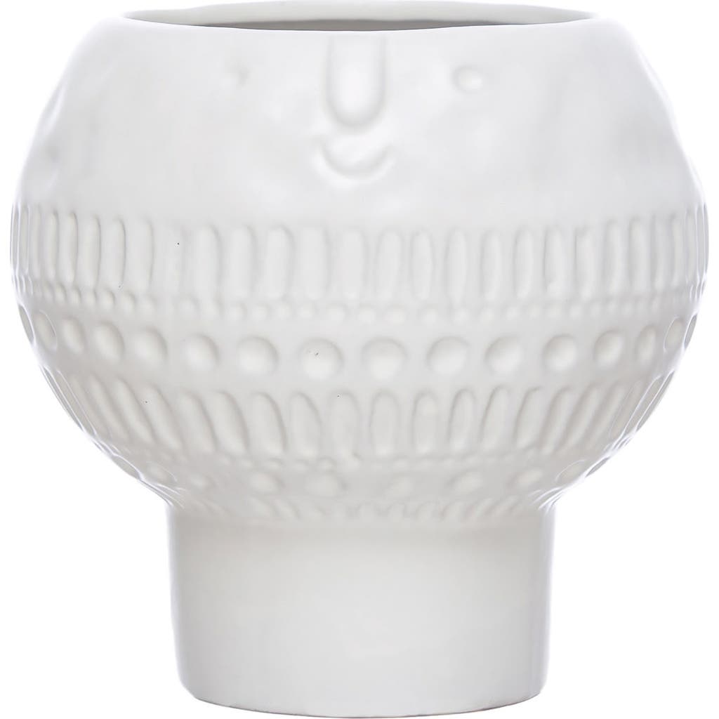 Storied Home Stoneware Footed Planter With Face In White