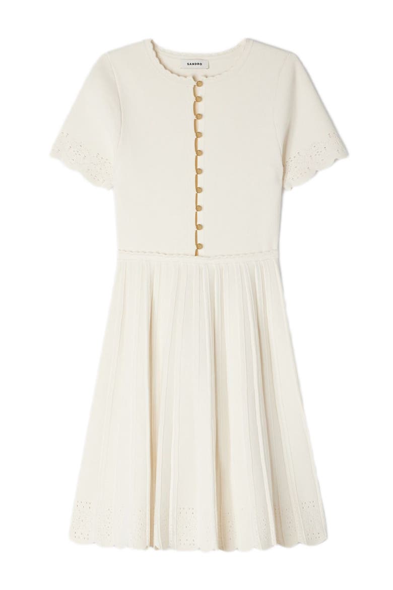Pointelle knit short dress, Alternate, color, Ecru