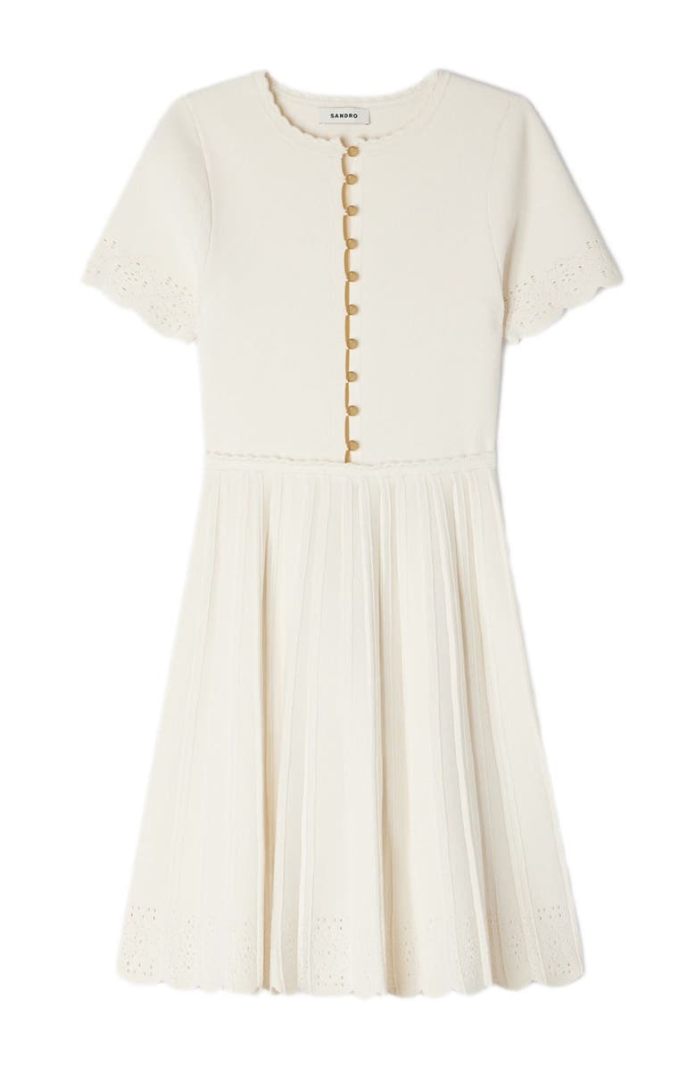 SANDRO Pointelle knit short dress, Alternate, color, Ecru